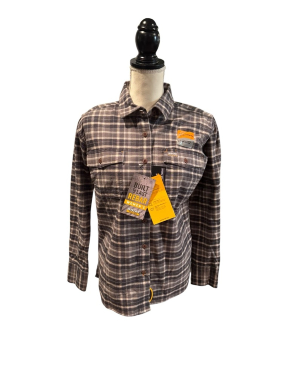 Women's Ariat Gray Beige Plaid Button Down Shirt m